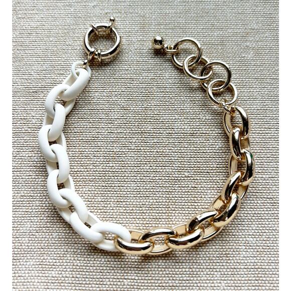 Chico's Gold Tone and White Chunky Link Bracelet - Picture 1 of 6